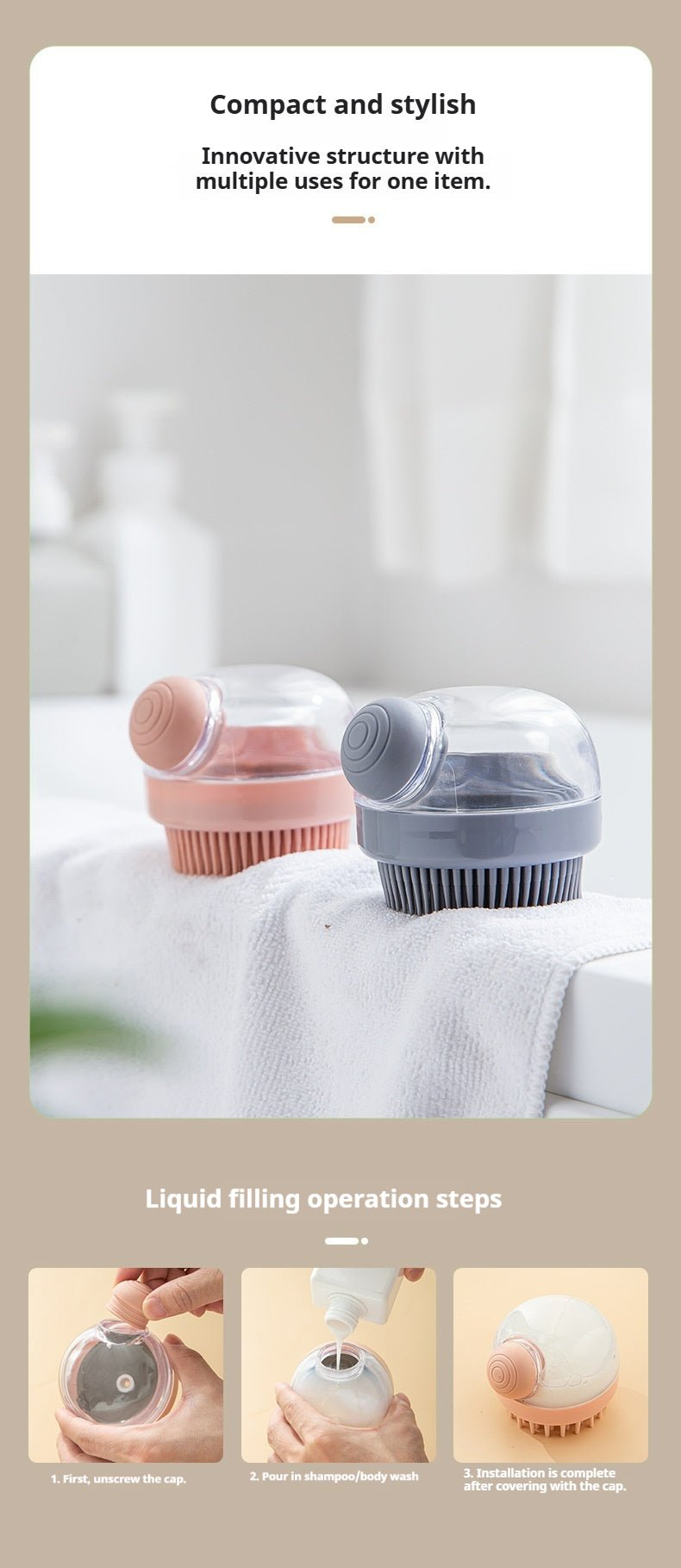 Silicone Scalp Massage Brush - Deep Cleansing Shower Brush for Hair Growth & Relaxation (Khaki/Gray) - Akytt.com