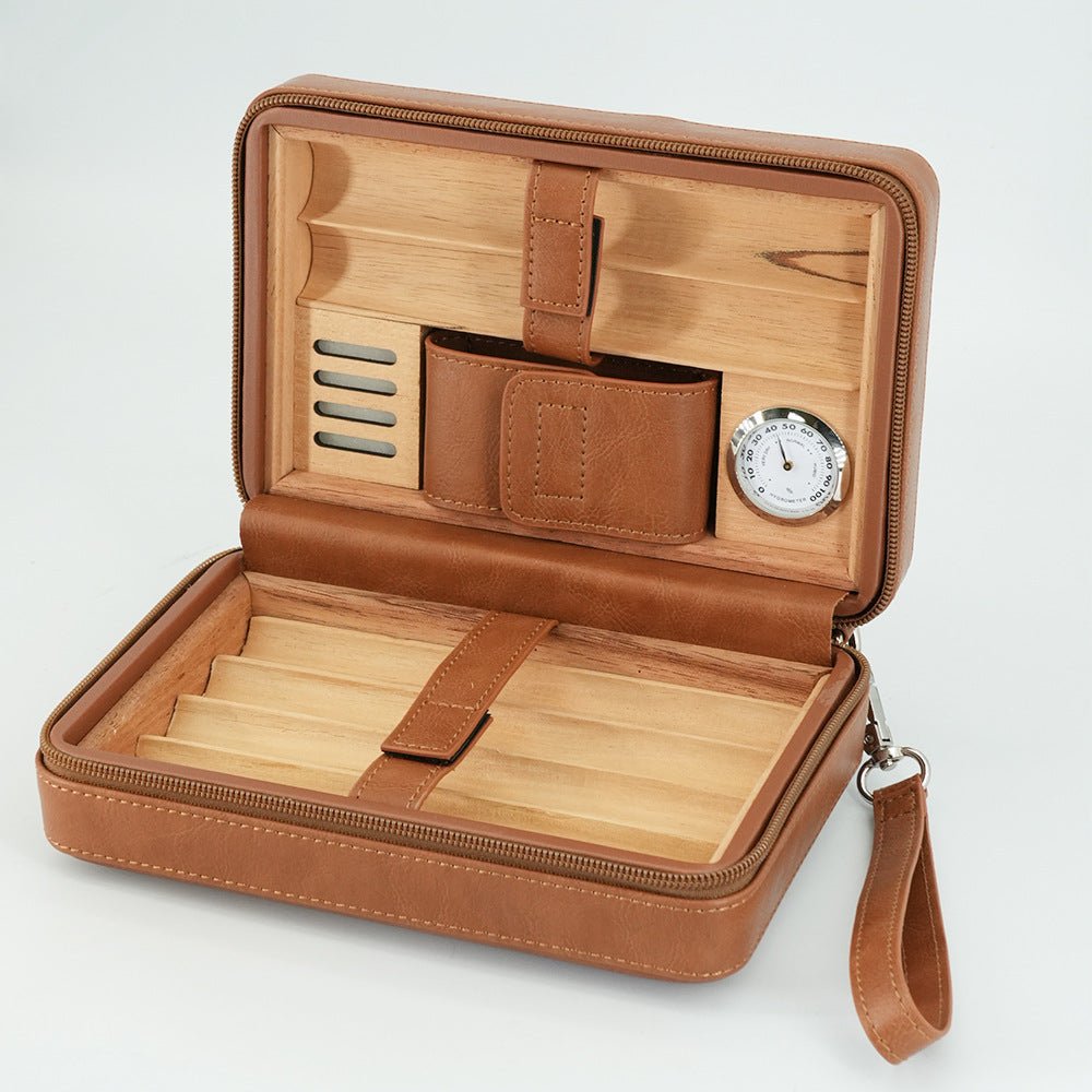 6 - Cigar Cedar Wood Zippered Case – Portable Humidor with Aromatic Spanish Cedar Lining, Ideal for Travel & Storage - Akytt.com