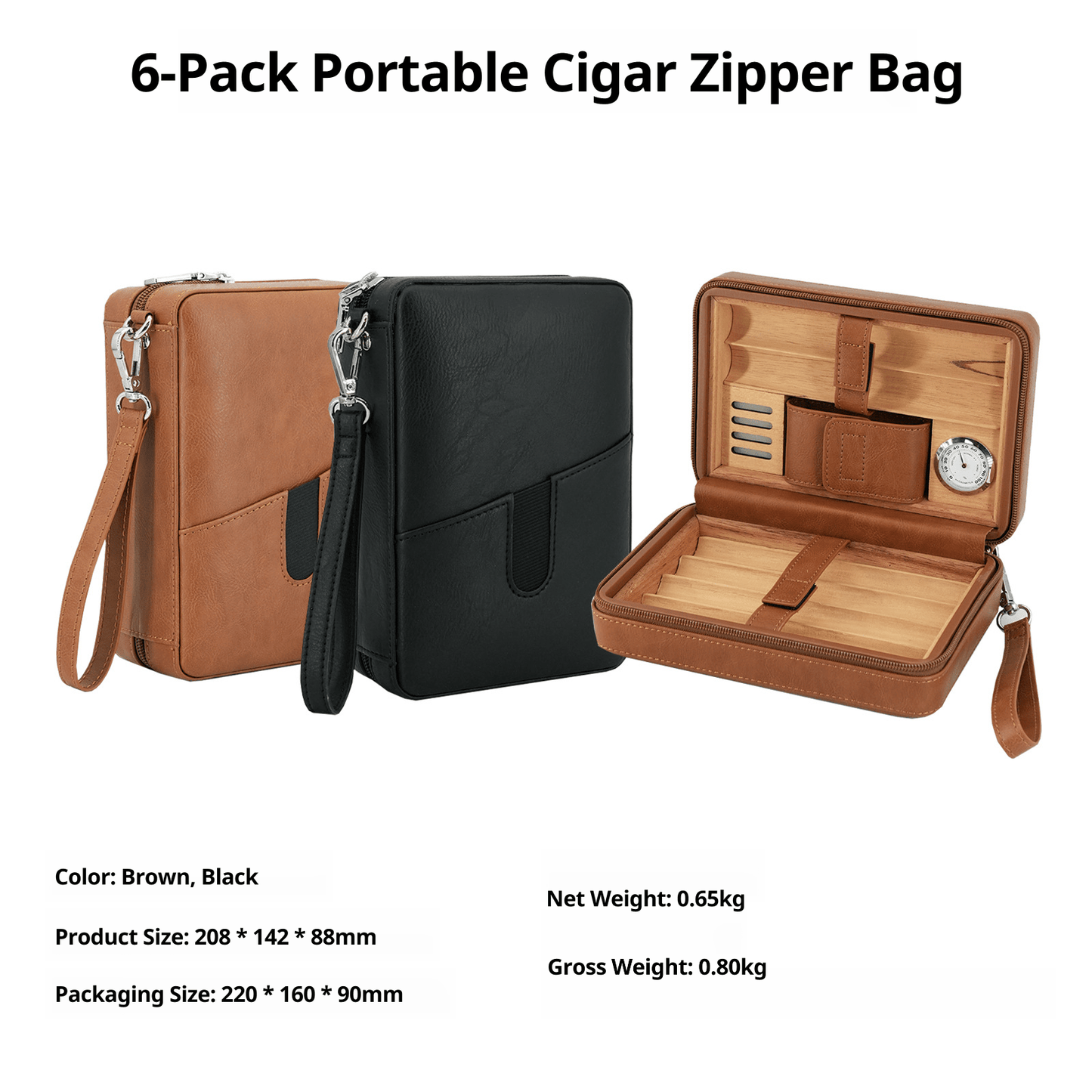 6 - Cigar Cedar Wood Zippered Case – Portable Humidor with Aromatic Spanish Cedar Lining, Ideal for Travel & Storage - Akytt.com