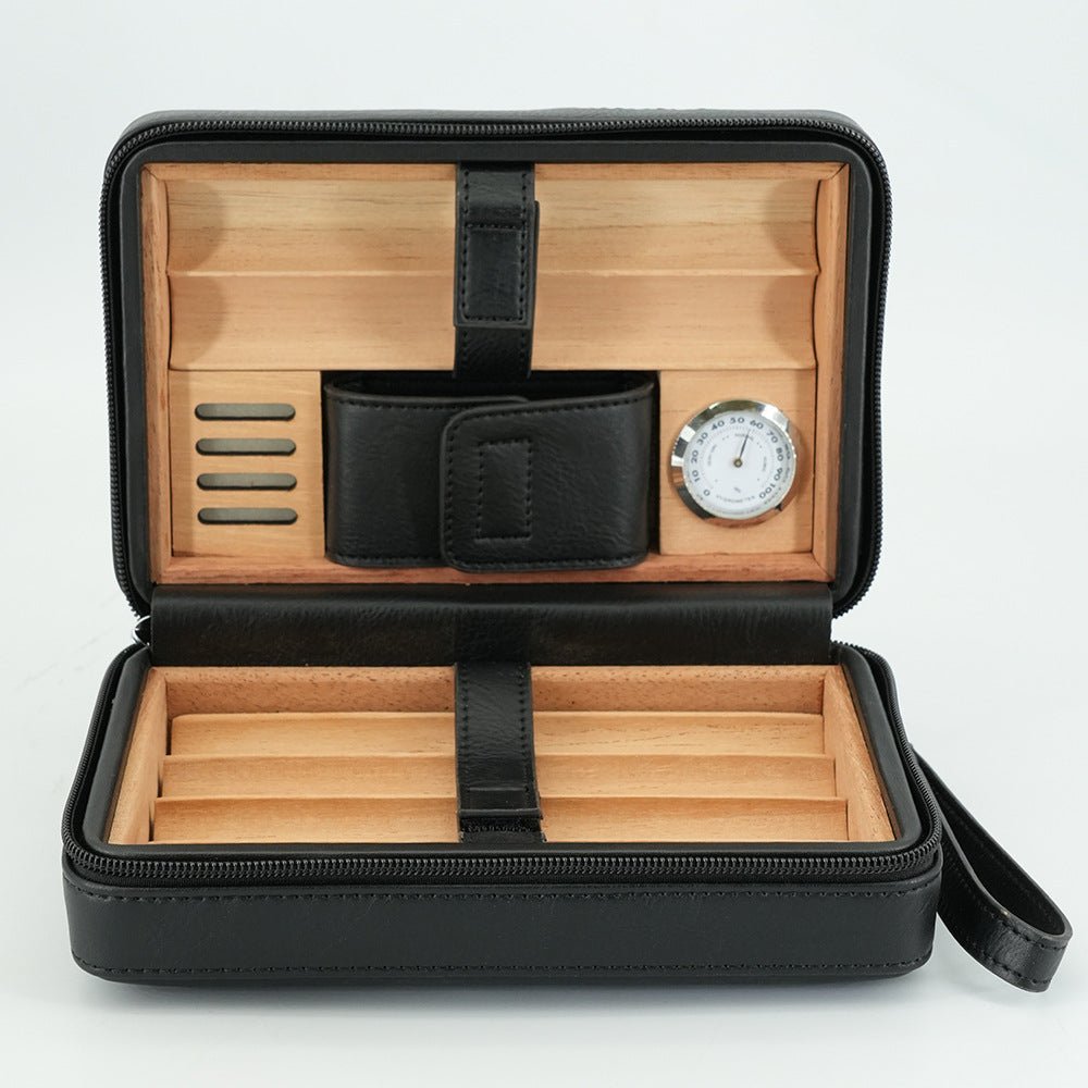 6 - Cigar Cedar Wood Zippered Case – Portable Humidor with Aromatic Spanish Cedar Lining, Ideal for Travel & Storage - Akytt.com