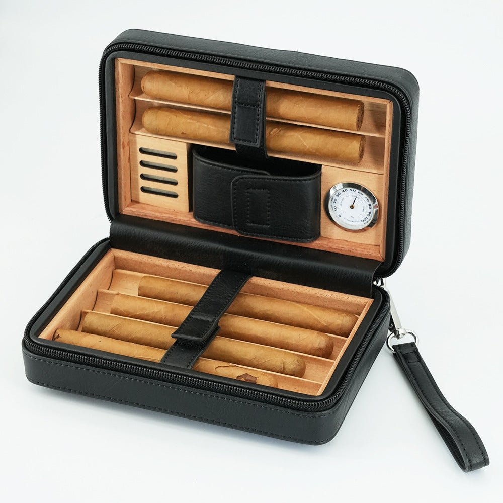 6 - Cigar Cedar Wood Zippered Case – Portable Humidor with Aromatic Spanish Cedar Lining, Ideal for Travel & Storage - Akytt.com