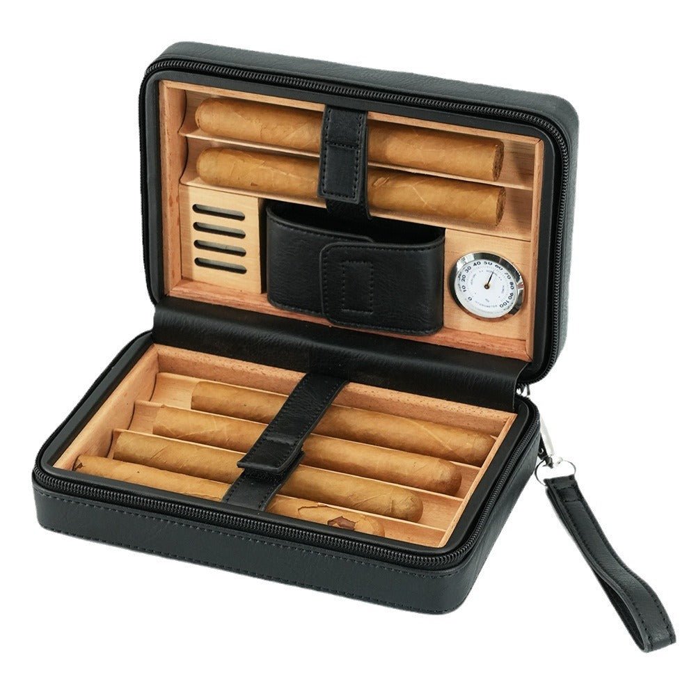 6 - Cigar Cedar Wood Zippered Case – Portable Humidor with Aromatic Spanish Cedar Lining, Ideal for Travel & Storage - Akytt.com