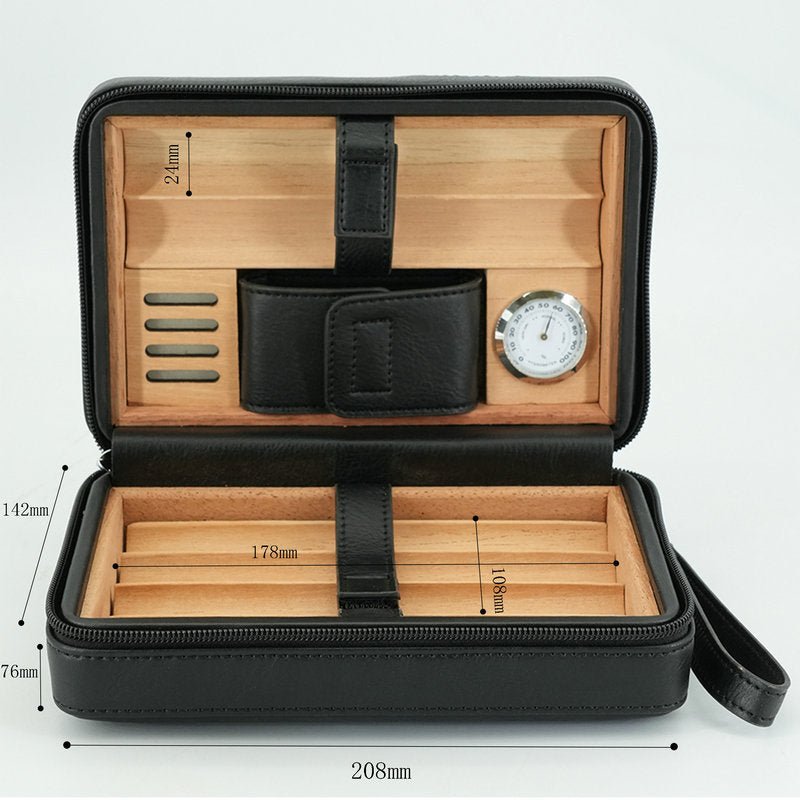 6 - Cigar Cedar Wood Zippered Case – Portable Humidor with Aromatic Spanish Cedar Lining, Ideal for Travel & Storage - Akytt.com